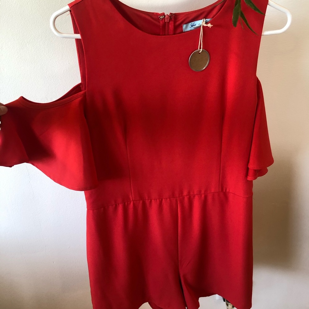 Red Cold Shoulder Romper